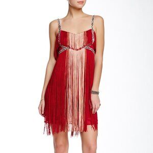 Free People Deco Fringe Dress Red Combo